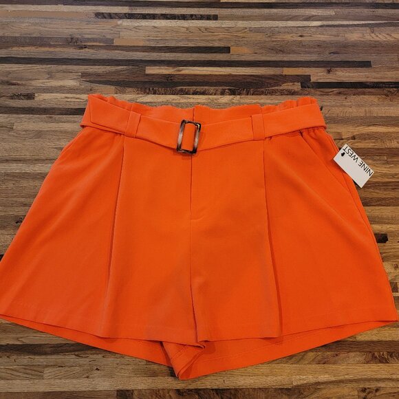 Nine West Fresh Lava Orange Paperbag Waist 3" Belted Dress Shorts - Picture 1 of 9